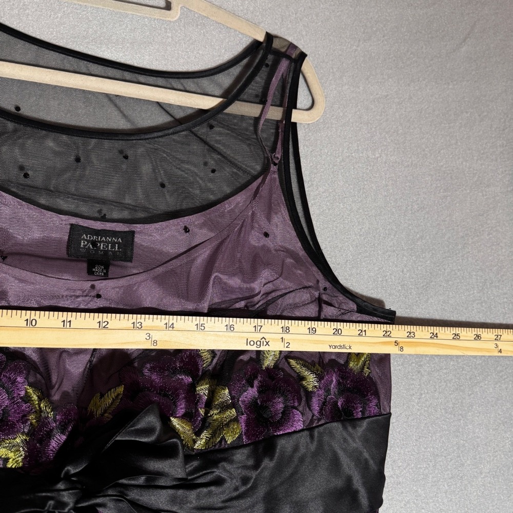 Vintage 90s Y2K Grunge Fairy Goth Adrianna Papell 20W Purple Mesh Floral Dress - Picture 5 of 8